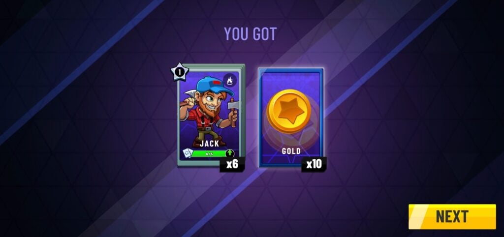 Crate rewards including hero cards and gold