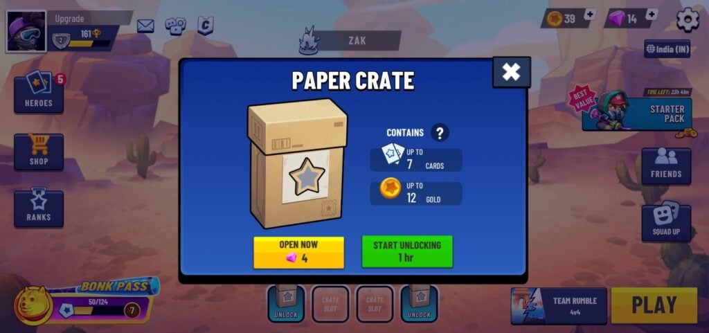 Unlocking crates in Battle Stars