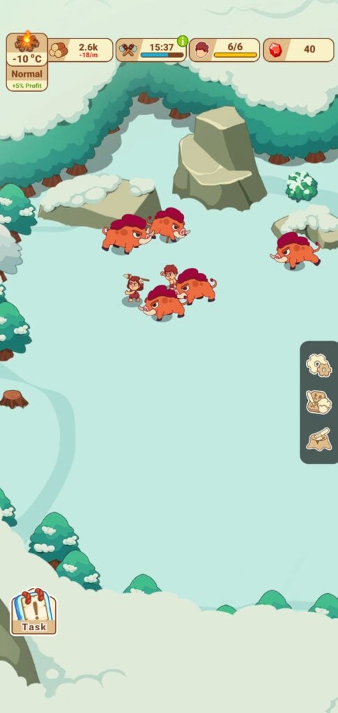 Villagers hunting boars in Icy Village: Tycoon Survival.