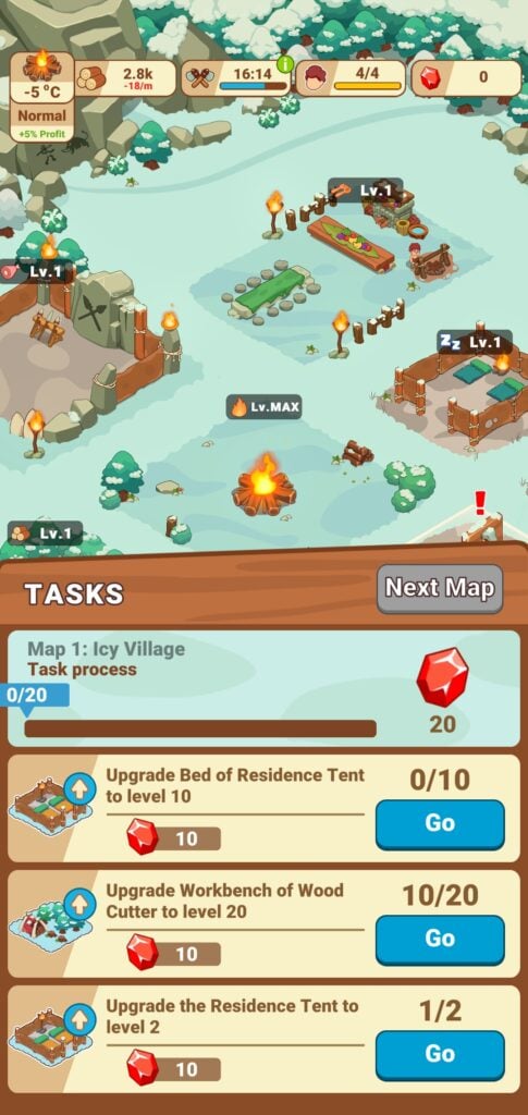 Tasks in Icy Village: Tycoon Survival.