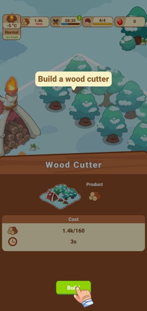The Wood Cutter in Icy Village: Tycoon Survival.